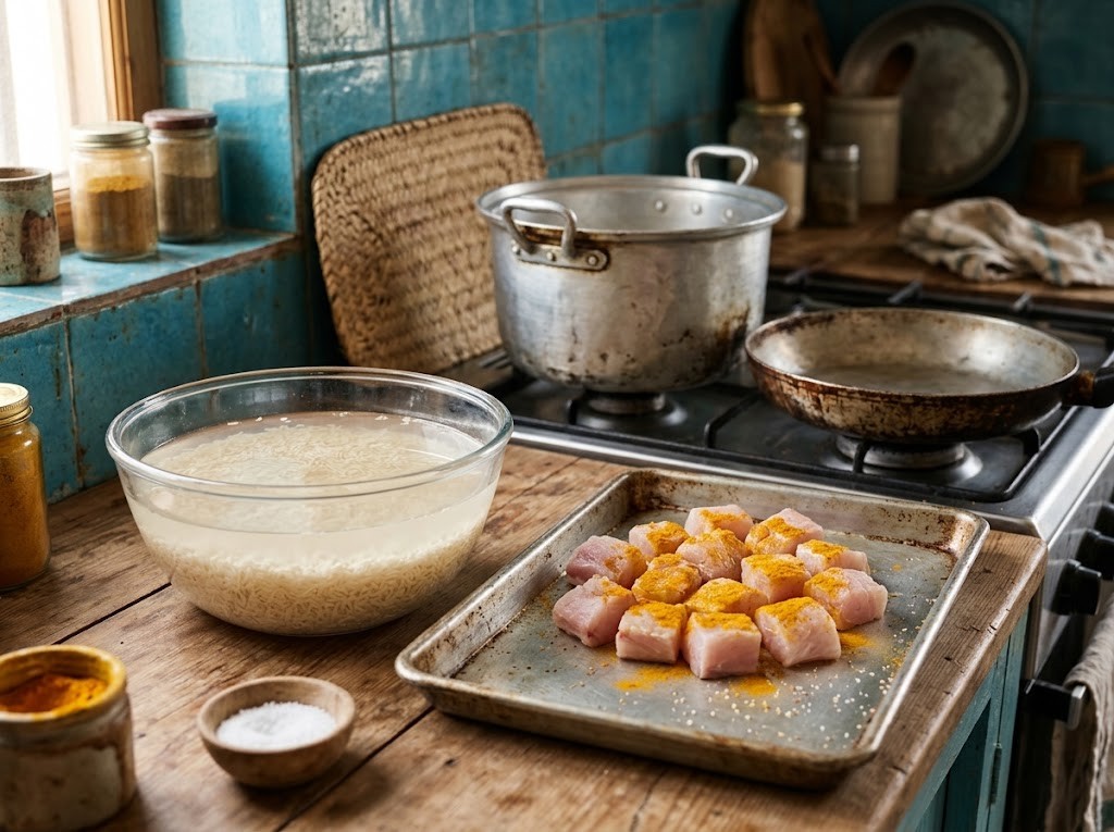 هواری (پلو ماهی بندری) — گام ۱