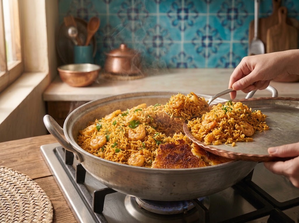 میگو پلو بندری (دمی میگو) — گام ۷